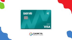 Green Serve Cash Back debit card with chip and contactless symbol displayed above the Sankya Banking & Finance logo, illustrating a prepaid Visa debit card designed for rewards and everyday spending.