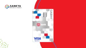 Image of the U.S. Bank Cash+™ Visa Signature® Card, displaying a modern hexagon design with red, white, blue, and gray tones. The card includes Visa Signature® branding and the U.S. Bank logo, emphasizing its sleek and professional appearance.