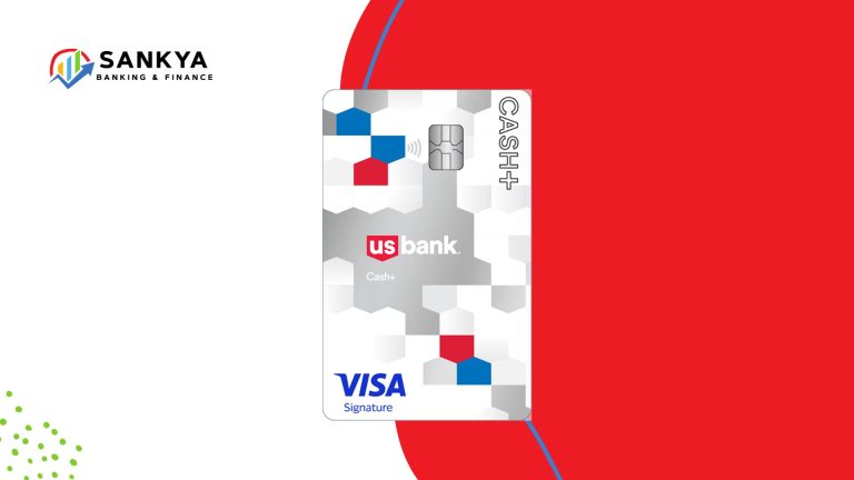 Image of the U.S. Bank Cash+™ Visa Signature® Card, displaying a modern hexagon design with red, white, blue, and gray tones. The card includes Visa Signature® branding and the U.S. Bank logo, emphasizing its sleek and professional appearance.